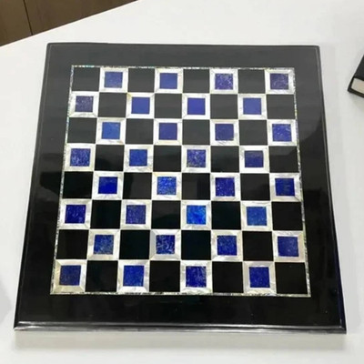 12''Black Marble Chess Set Board Queen's Gambit Stone Chess Pieces Gift for Adult