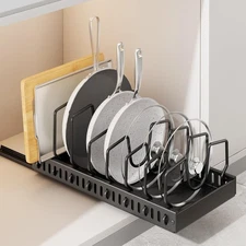 Under Cabinet Pot and Pan Organizer with Pull Out Lid Holder and 8 Adjustable