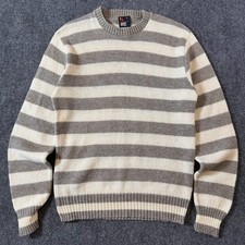VINTAGE 80s ROBERT BRUCE MADE IN USA BEIGE STRIPED WOOL PREPPY SWEATER / LARGE