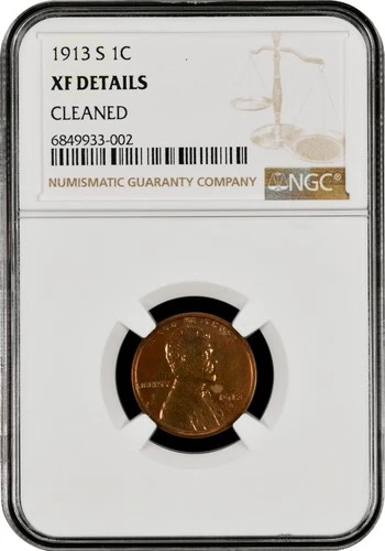 1913-S Lincoln Wheat Cent NGC XF Details Cleaned