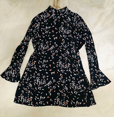 Schwalbe Vogel Hemdblusenkleid Kleid L 70er Shirtkleid Tunika Retro Space Age