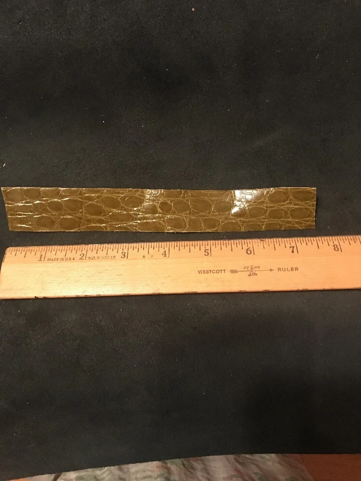 Genuine Quality Crocodile Leather Strip shiny Olive Green 7.5” Long 1” Thick   - Image 2 of 4