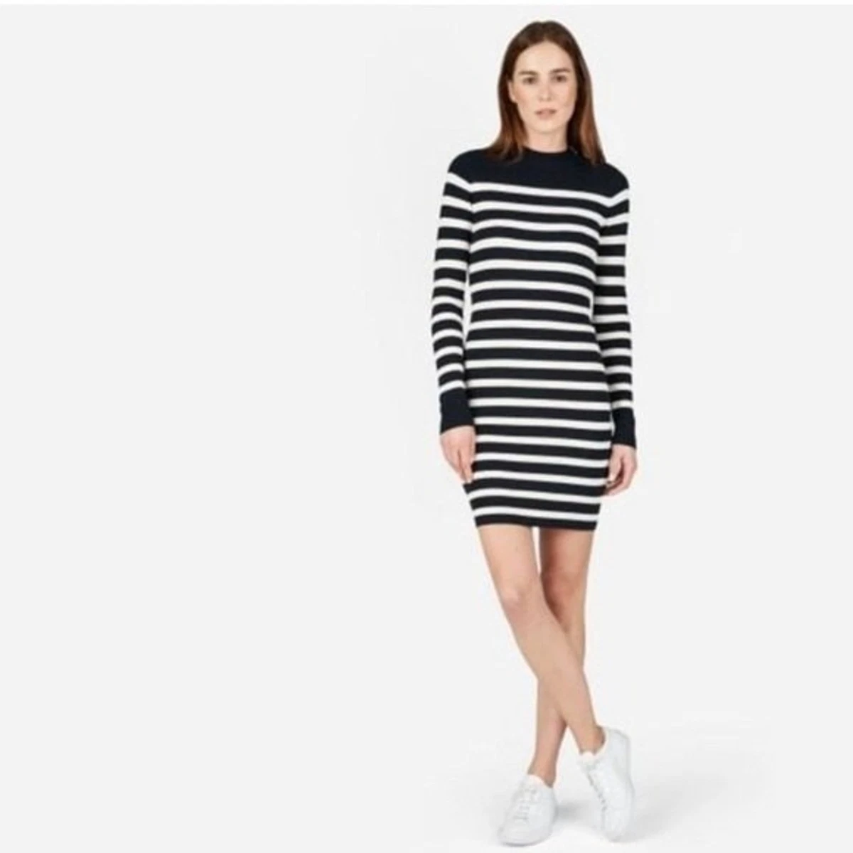 Everlane The Breton Ribbed Cotton Sweater Dress L