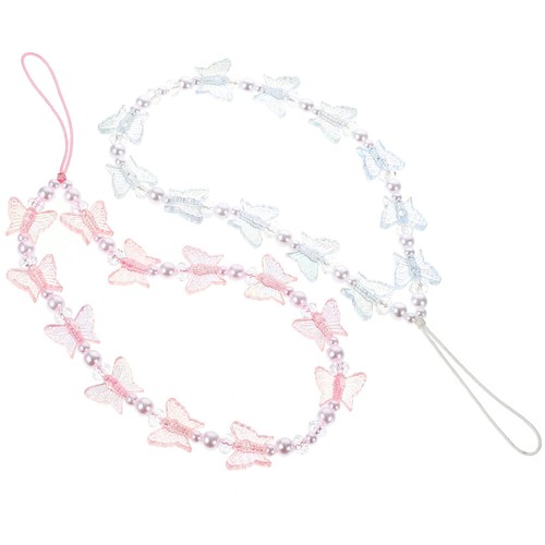 2 Pcs Butterfly Pearl Chain Charm Strap Lost Lanyard - Photo 12 sur 12