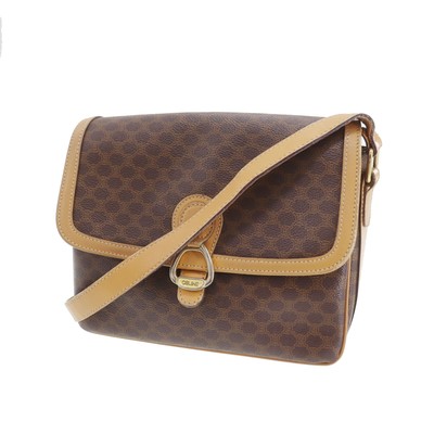 CELINE Macadam Pattern Used Shoulder Bag Crossbody Brown PVC Leather #AG514 S