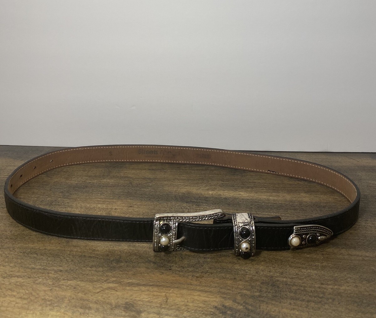 Vintage Streets Ahead Black Suede Belt with Italian Silver Buckle, Size Small Mia Heart Belt – Vintage Black Leather & Hand-Engraved  main image 3