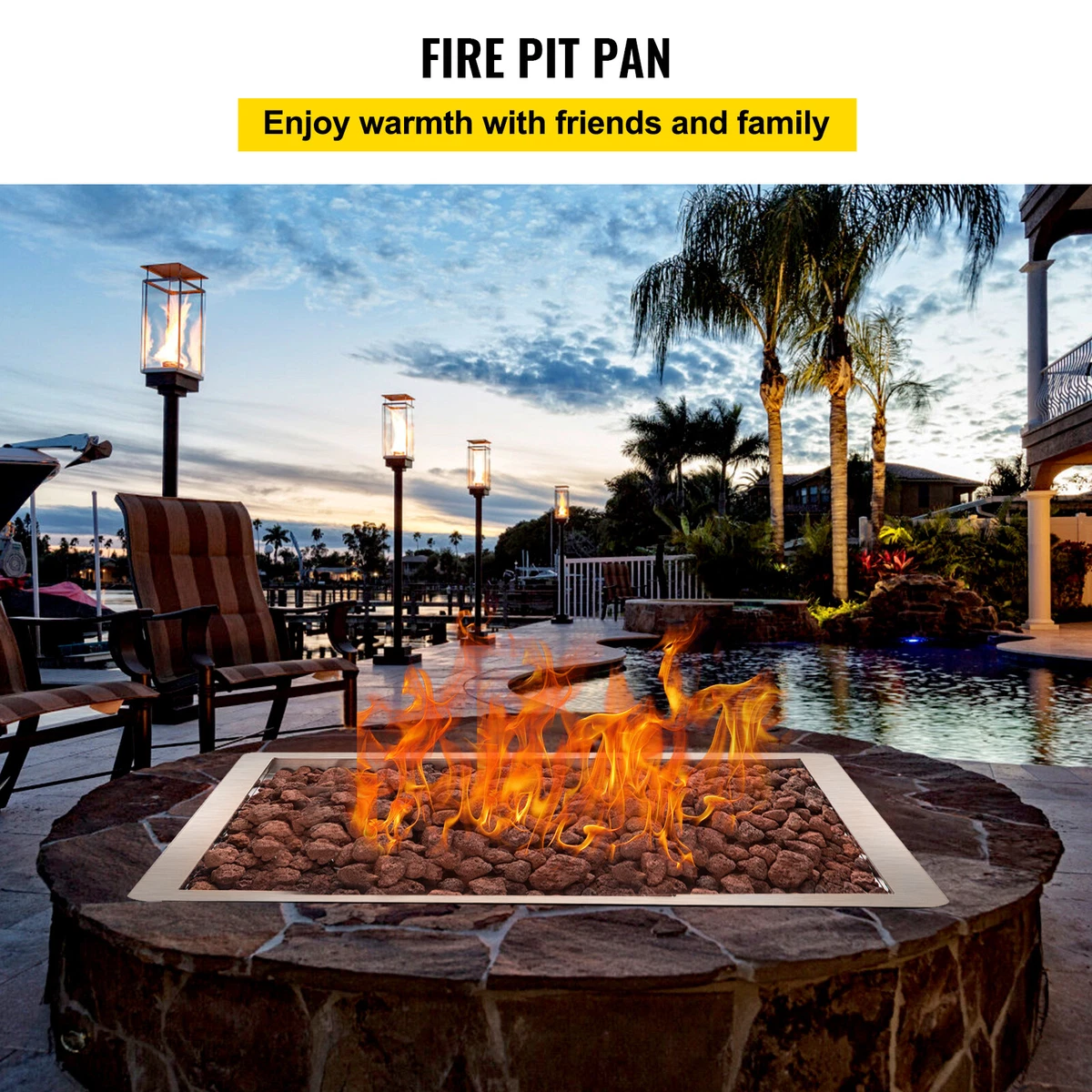 24u0026#034; x 24u0026#034; Drop-in Fire Pit Pan Burner Kit Stainless Steel Firepit  Pan Fireplace | eBay