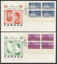 1970 #513-514 Pair of United Nations FDCs Plate Blocks Cole Cachet Ottawa