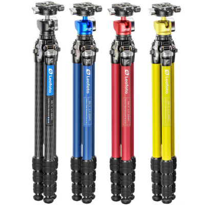 Leofoto Carbon-Dreibeinstativ LY-224C Mr.Y + LH-25 R Rot, Gelb, Blau, Schwarz