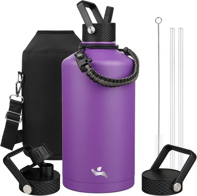 Bottle with Straw,128 oz 3 Lids Water Jug with Carrying Bag,Paracord Handle