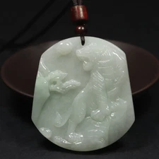 Certified Grade A 100% Natural Green Jadeite Jade Pendant Handcarved Tiger 47112