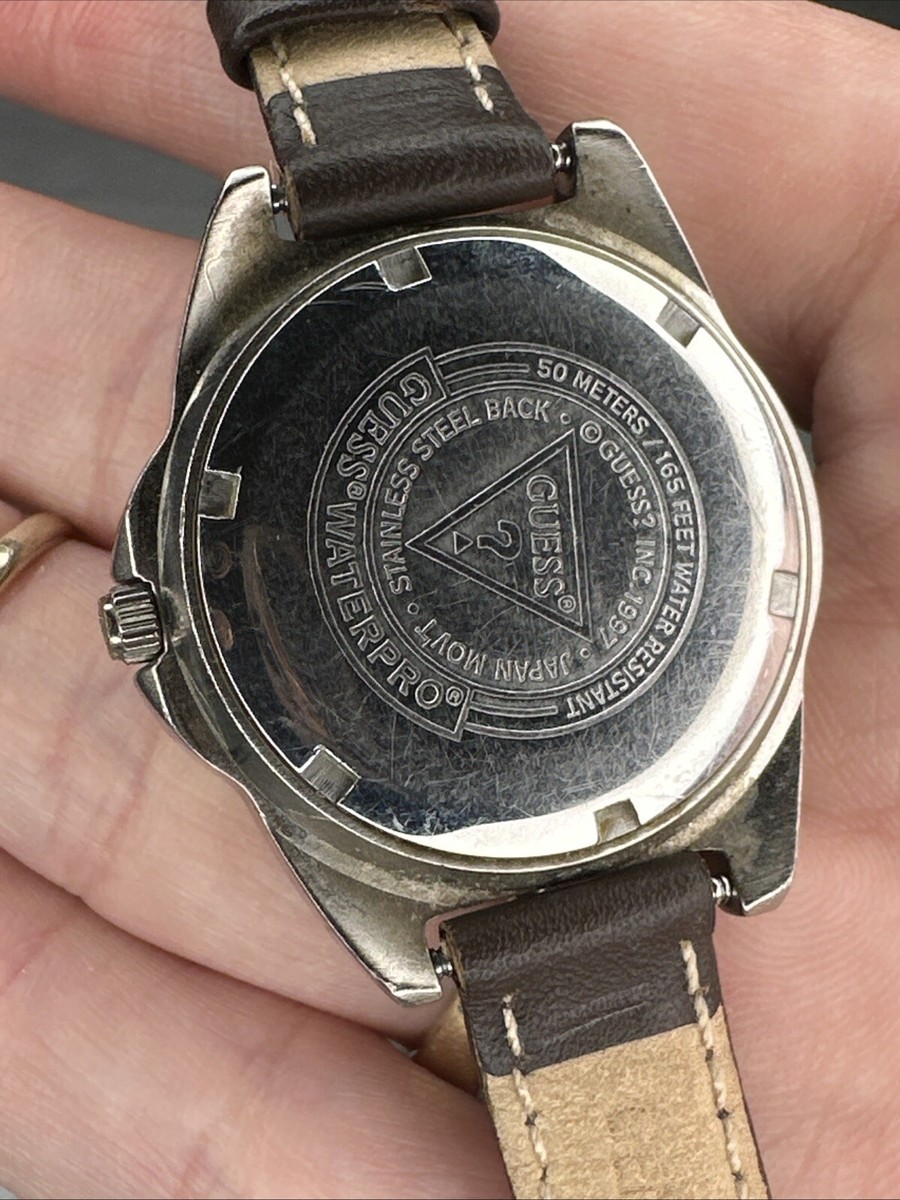 1997 Guess Waterpro Stainless Steel Watch Leather Band JAPAN 1997 Guess Waterpro Stainless Steel Watch Leather Band JAPAN