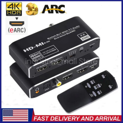 2x1 4K 60Hz HDMI 2.0 Audio Extractor eARC HDR10 HDMI Switch Splitter Adapter