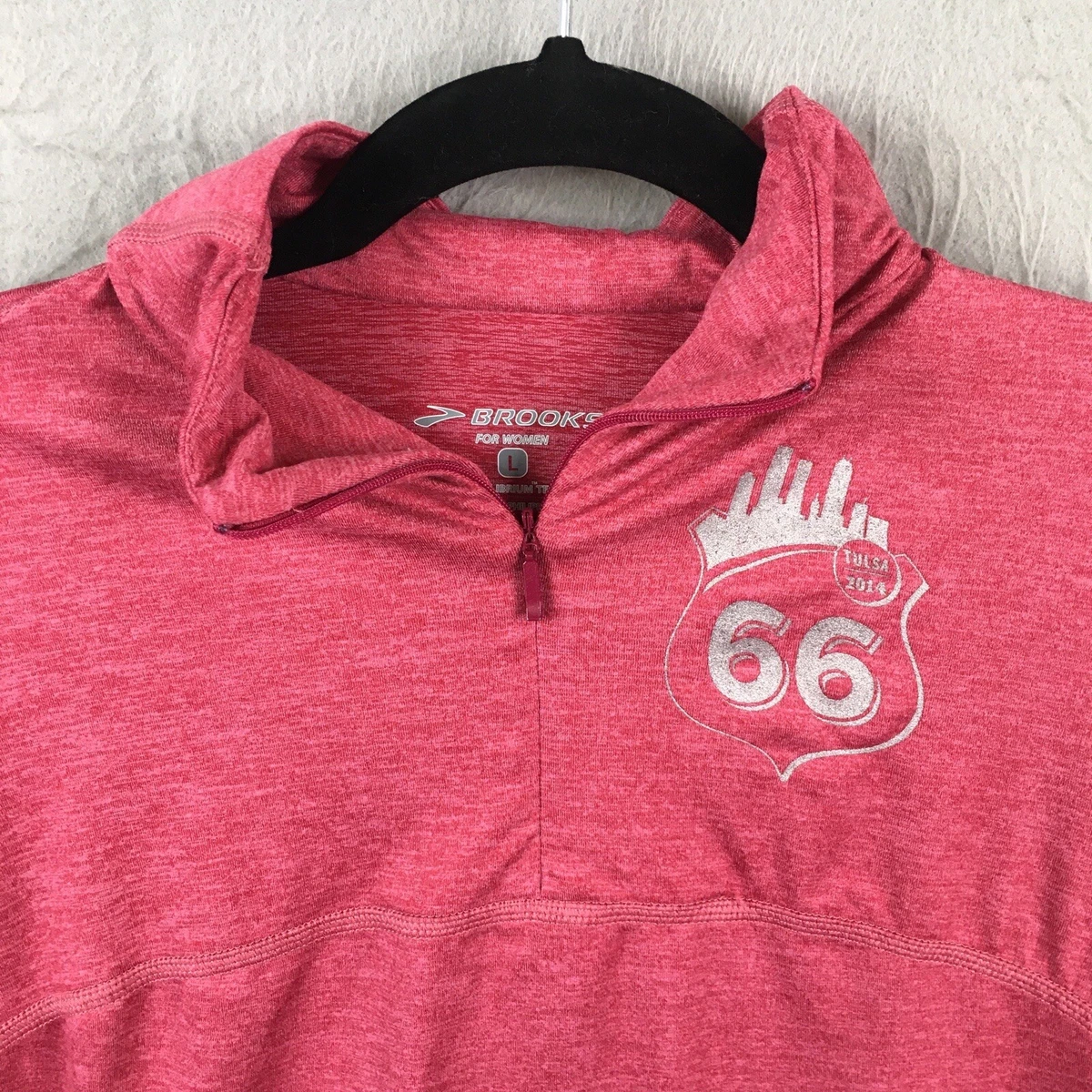 Brooks Running Shirt Womens Large Red Heathers 1 4 Zip Route 66