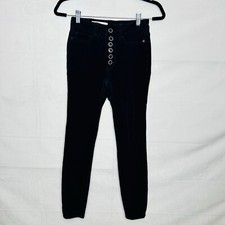 PILCRO Anthropologie Corduroy Pants Navy Blue Sz 25 Button-Fly High Rise Skinny
