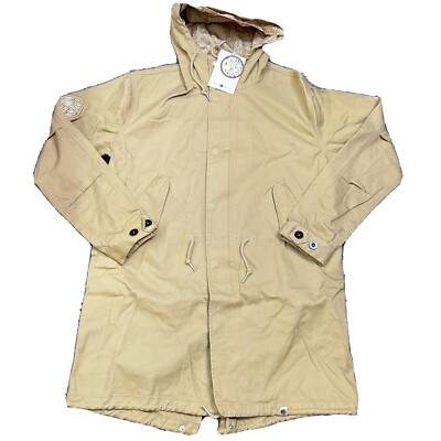 Pretty Green Men's CASSETTE Cotton PARKA In Sand Size M