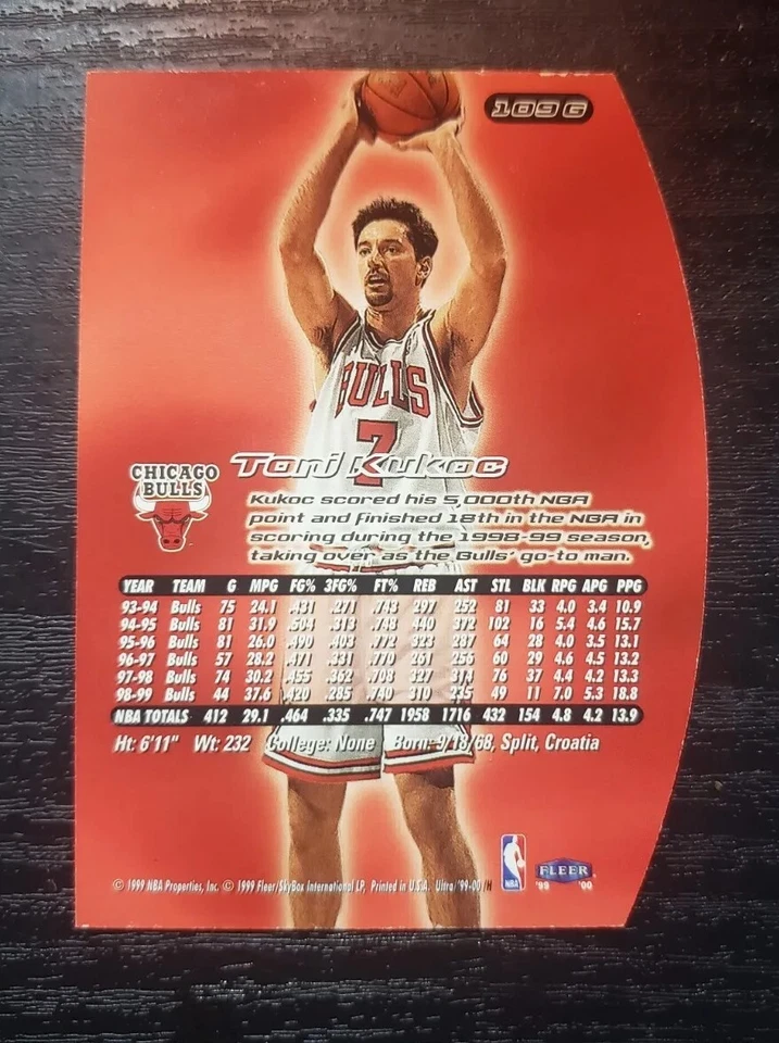 1999 Fleer #109G Toni  Kukoc Gold Medallion Edition  - Image 2 of 2