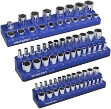 WORKPRO Magnetic Socket Organizer Set 3PC Socket Holder Set  1/4"3/8"&1/2"Drive