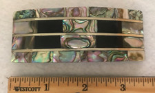 abalone and silver tone hair barrette marked alpaca mex co 3.5" x 1.5"