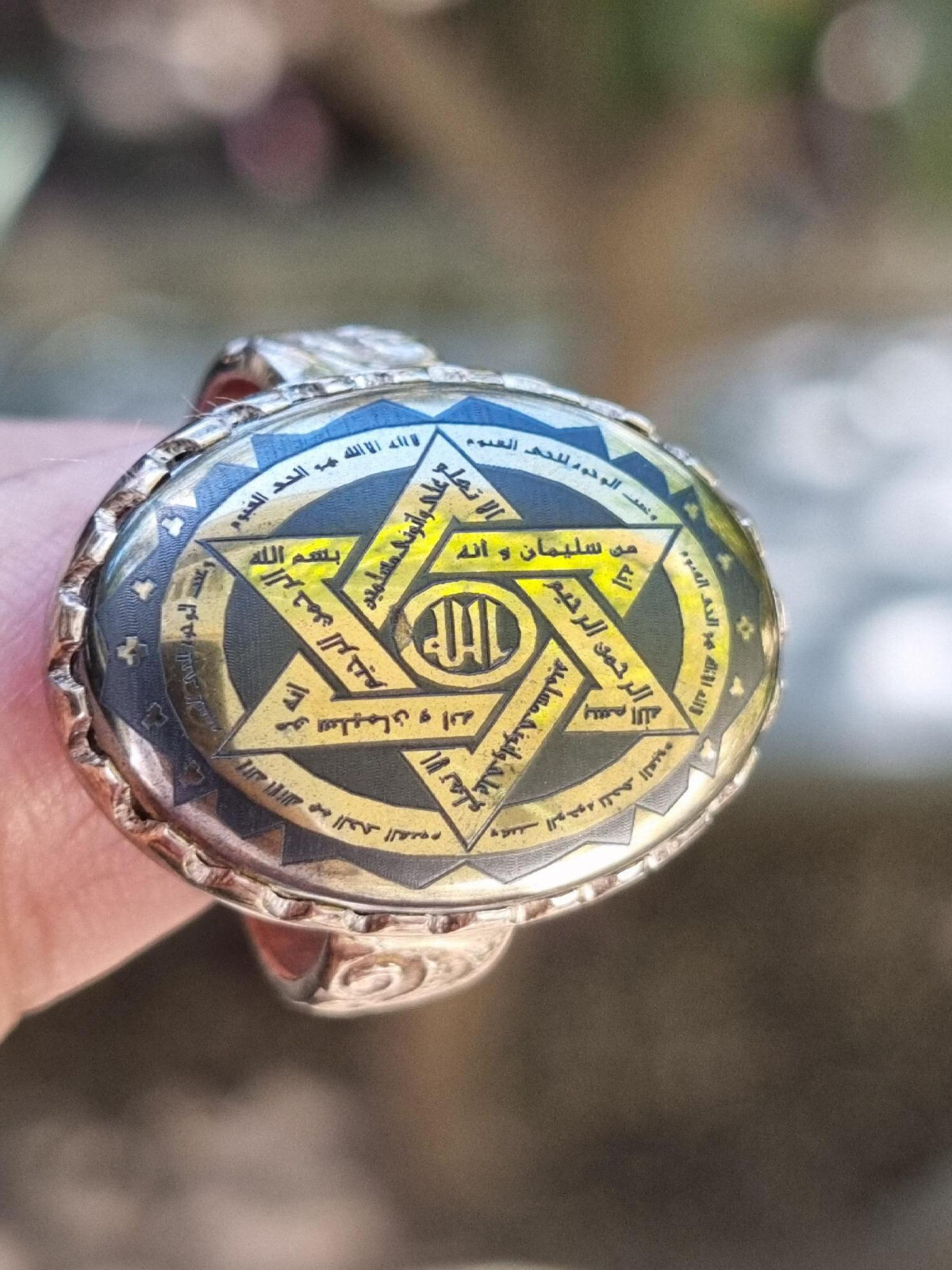 Hadeedخاتم صيني محفور نجمه داودCarved David Star in stone 925 silver ...