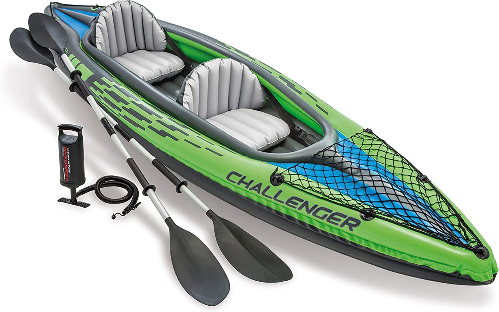 , Inflatable Kayak Set With Aluminum Oars 1, Grey/blue