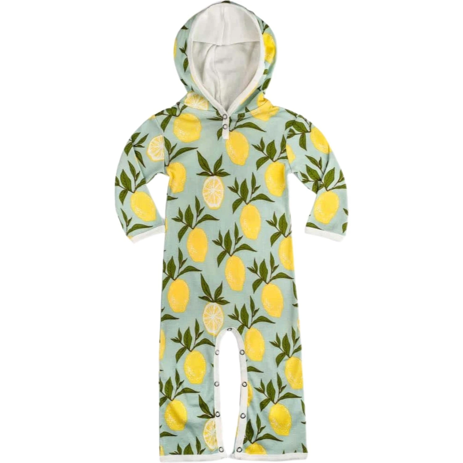 MilkBarn Lemon 3 6 Mos Organic Cotton Longall Outfit Hooded Blue Green Jumpsuit