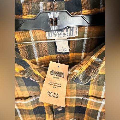 Duluth Trading Free Swingin Flanellhemd Herren L kariert gold Armzwickel Arbeit 1697 - Bild 3 von 5