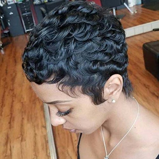 100 Human Hair Short Curly Wigs For Black Women Pixie Wig Big