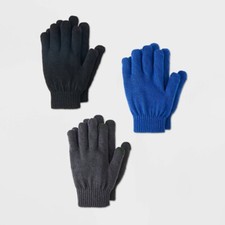 Kids' 3pk Knit Gloves - Cat  Jack Black/Blue/Gray, One Size Fits All