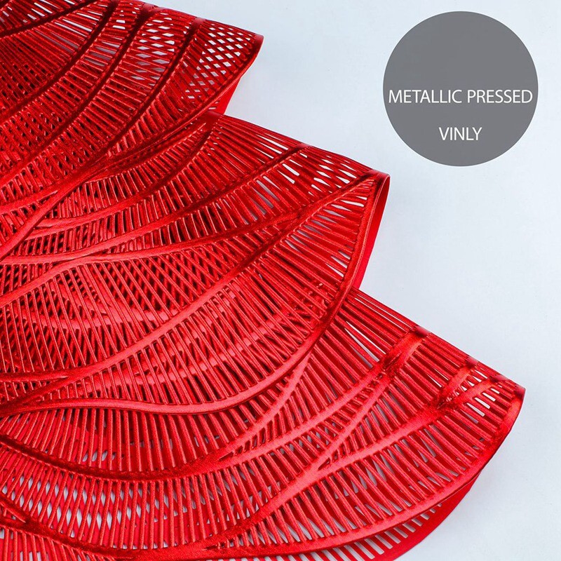 6Pcs Red Placemats and Coasters Pressed Vinyl 15 Inch Rose Round Place