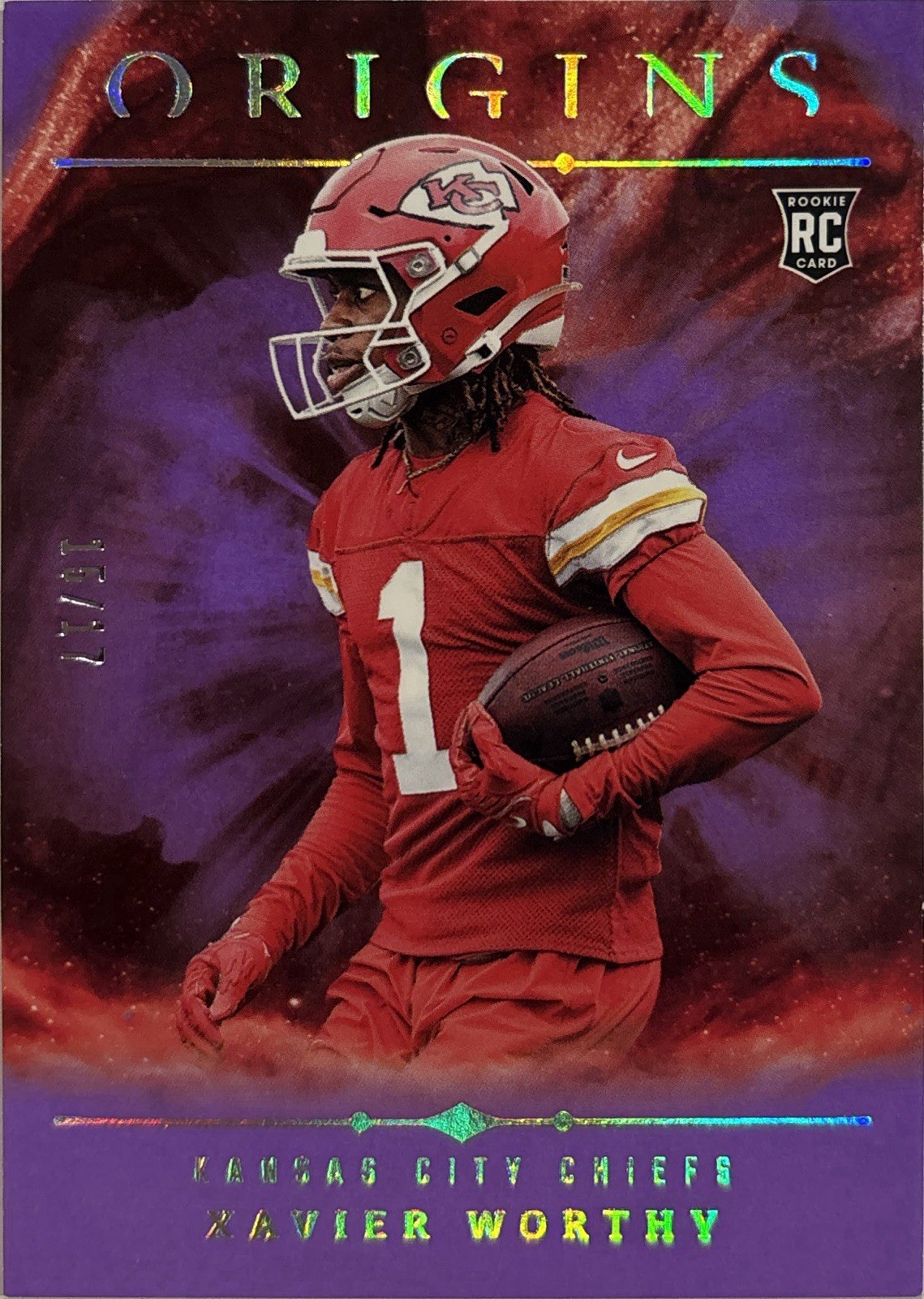 2024 Panini Origins - Xavier Worthy Rookie Purple #/17 (RC,SP) Chiefs #150