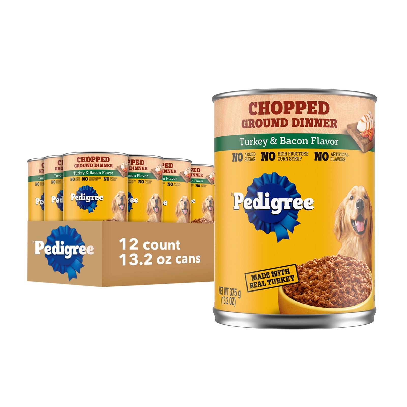 Turkey  Bacon Wet Dog Food, Chopped Ground Dinner, 12 Cans, 13.2 oz Each