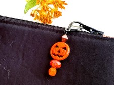 Halloween Jack O Lantern Beaded Zipper Pull, Handmade Beaded Zipper Charm, New 