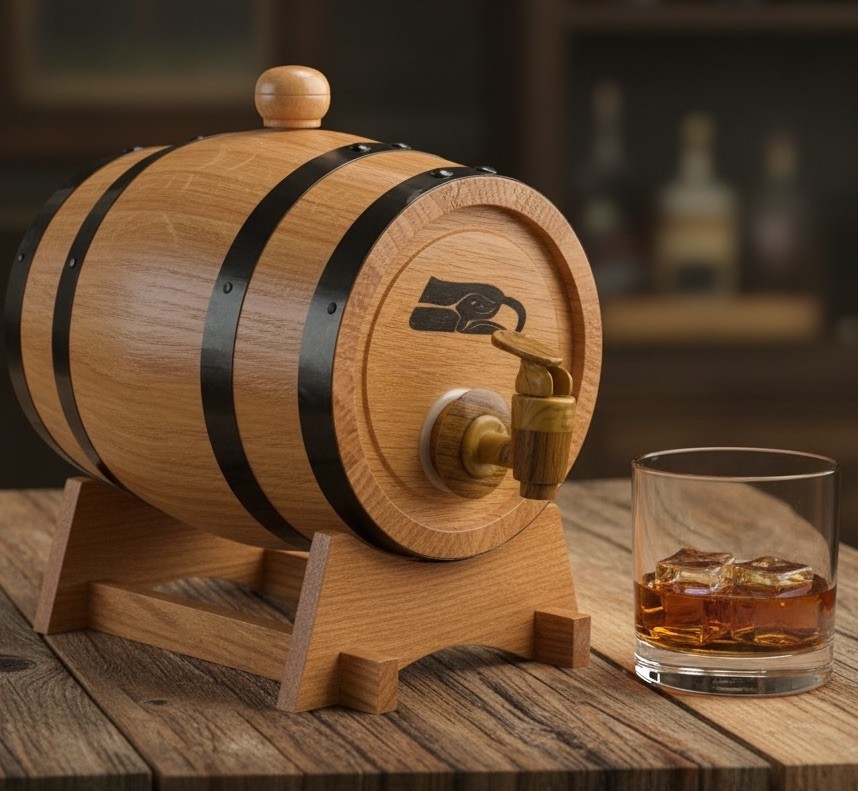 Rare Seattle Seahawks 2 Liter Oak Whiskey / Wine Barrel With Stand/Rack & Spigot