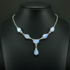 Rainbow Moonstone 925 Sterling Silver handmade Gift Necklace 18"