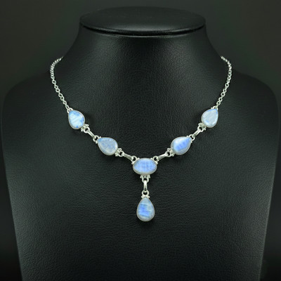Rainbow Moonstone 925 Sterling Silver handmade Gift Necklace 18''
