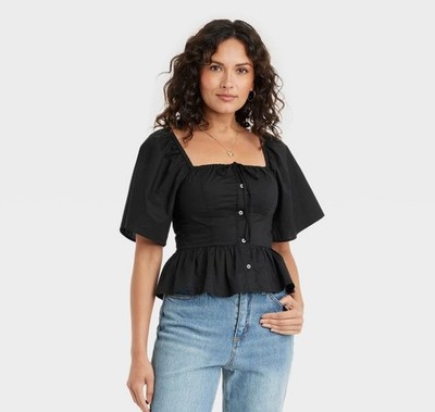 Universal Thread Flutter Blouse Womens Small Short Sleeve Corset Smocked Back