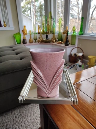 Redwing Pottery Art Deco Vase Pink Speckled USA 1457 Vintage MCM