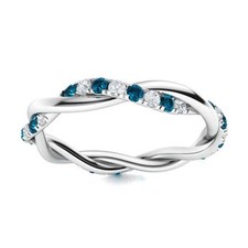 925 Sterling Silver Eternity Round London Blue Topaz Twisted Shank Women Ring
