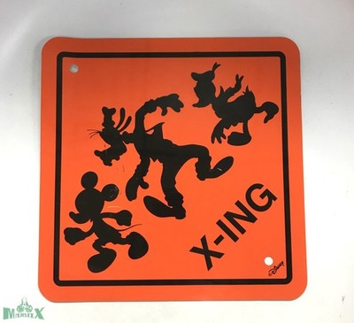 Disney Disneyland Mickey Mouse, Donald Duck, Goofy orange plastic sign! 12''x12