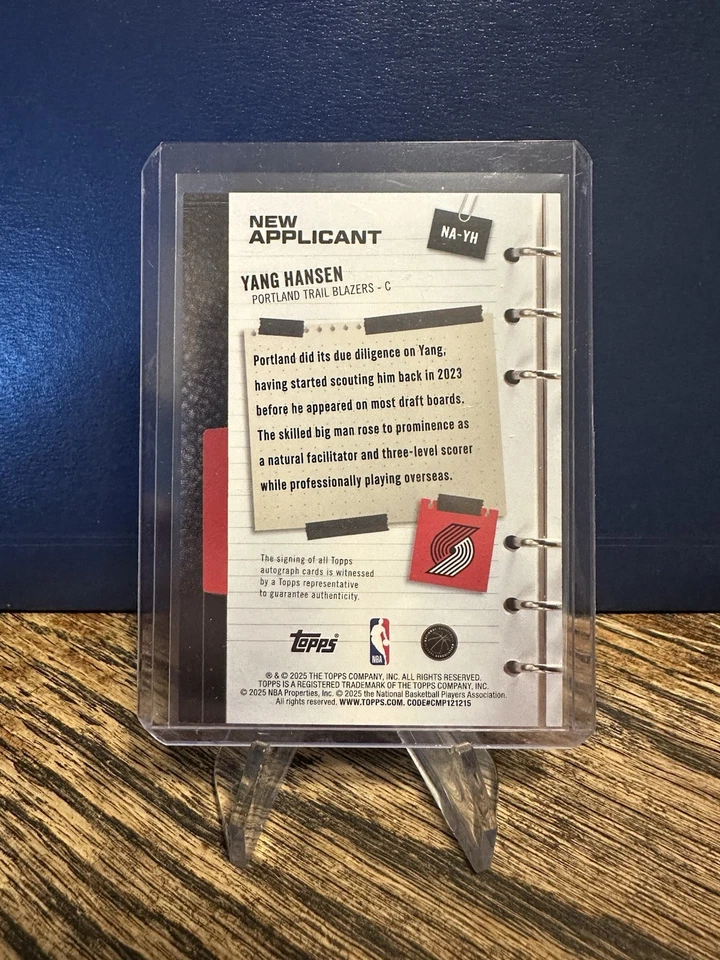 2025 Topps Basketball Yang Hansen New Applicant Auto /99 - Image 2 of 2