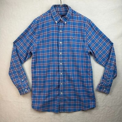 Vineyard Vines Men 100% Cotton Whale Shirt XL (18) Blue Plaid Button Down