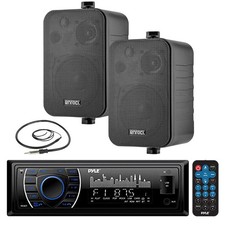 Enrock 4" Marine Box Speakers Black, Pyle AM FM USB Marine Receiver, Antenna