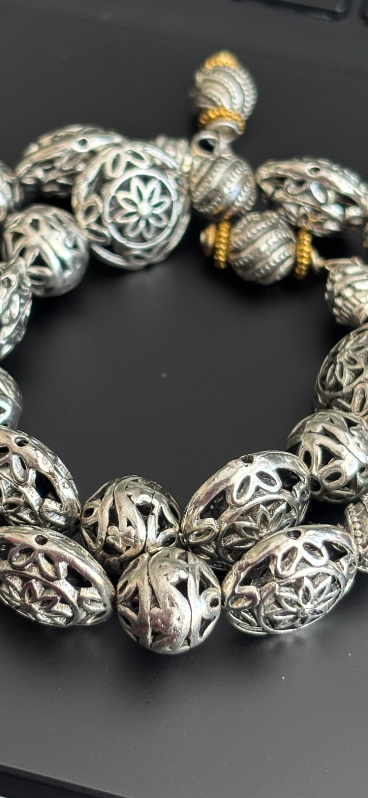 Tibetan Silver Beaded Wrap Statement Bracelet on … - image 4