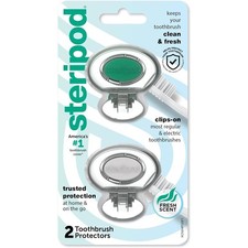 Clip on Toothbrush Cover Protector Travel Case Green and Silver 2 Pack