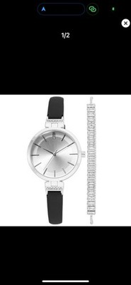 0163 Time and Tru Ladies Analog Quartz Watch with Black Thin Vegan Leather Strap