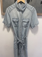 Short Sleeve Press Studded Denim Look Dress with Pockets Size M 10-12