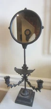 Vintage Cast Iron Shaving Mirror with Candle Sconces