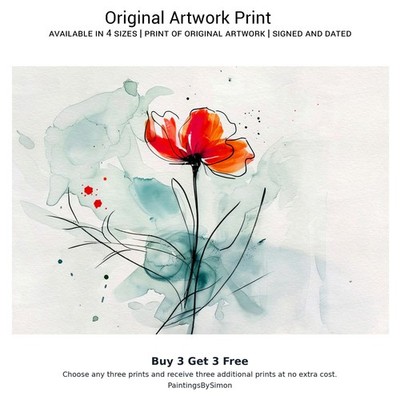 Abstrakte Blume auf mattem Papier | Minimale Blumen Wandkunst | Kaufen Sie 3 erhalten Sie 3 gratis