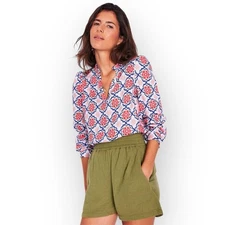 Boden Grace 100% Linen Top Ivory Bloom Geo Floral Mosaic Print Size 22 Blouse